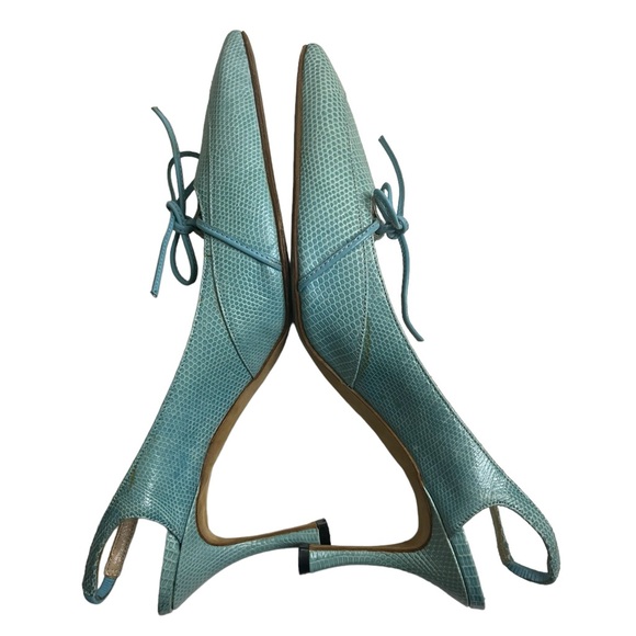 MANOLO BLAHNIK Reptile Skin Leather SHOES Slingbacks Heels Pump blue size 37 - Picture 9 of 15